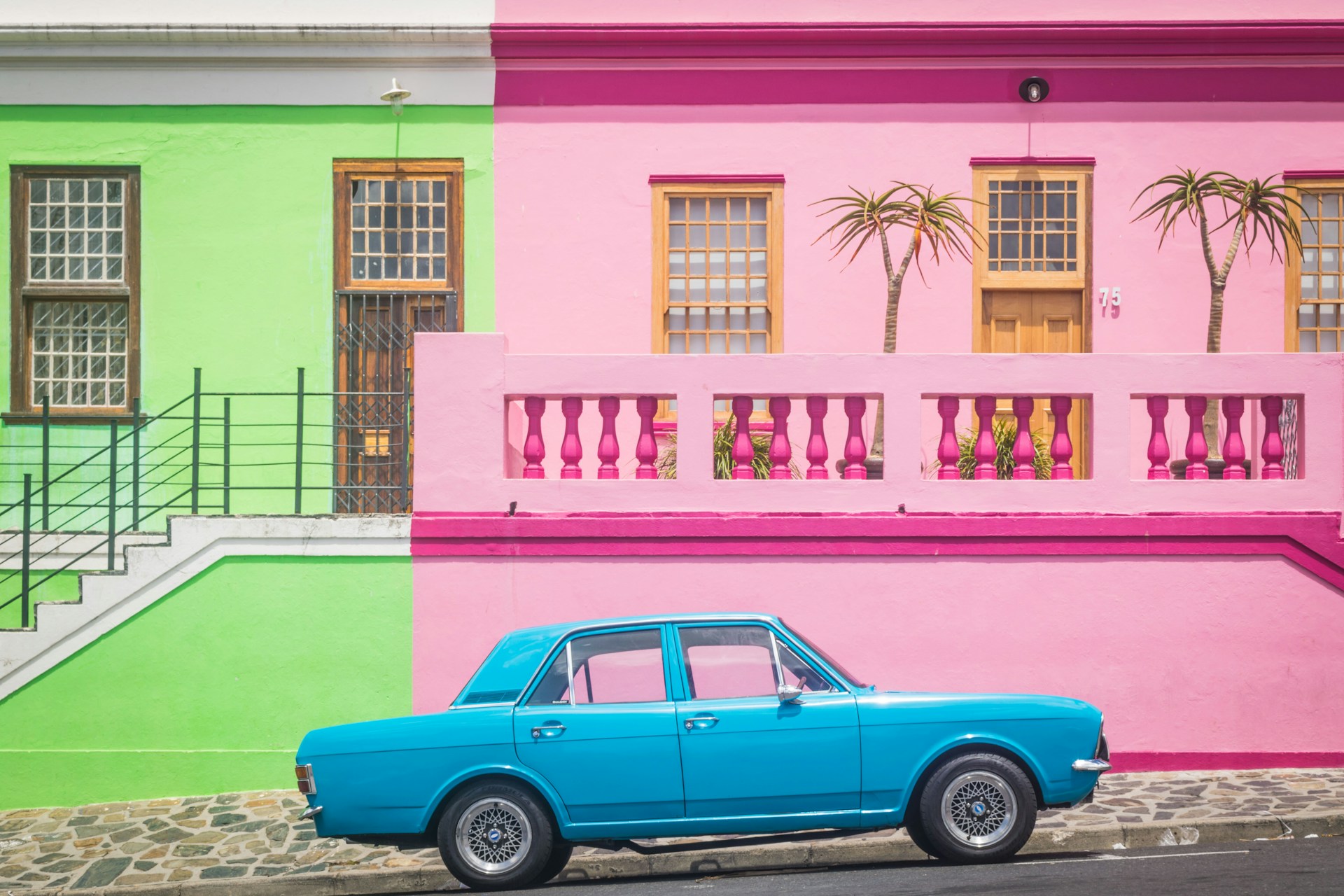 a row of colorful buildings